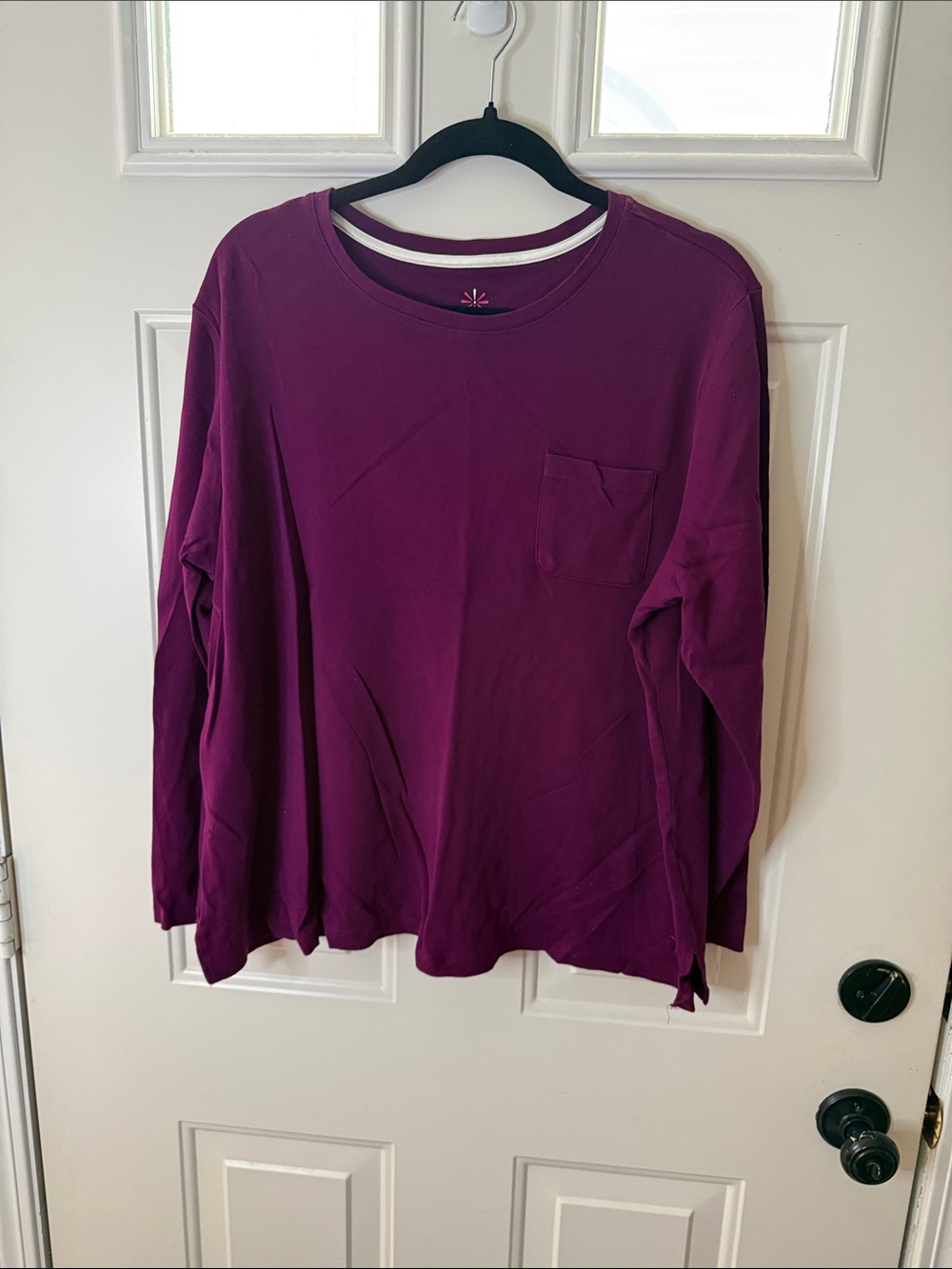 Isaac Mizrahi women’s Deep Plum Long Sleeve Pocket Tee- Pima cotton